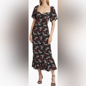 Rhode Ramona Printed Fluted-Hem Midi-Dress